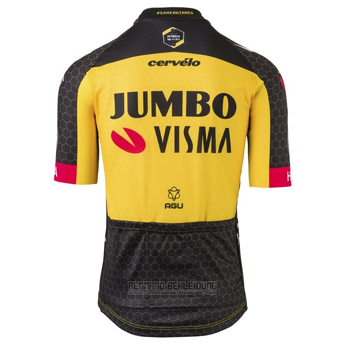2021 Fahrradbekleidung Jumbo Visma Gelb Trikot Kurzarm und Tragerhose